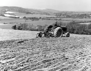 Plough up a rather dry one year ley on top of the Sussex Downs - near Amberley - on Lee Plough up a rather dry one year ley on top of the Sussex Downs - near Amberley - on Lee