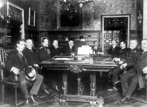 Spain King Alfonso at the Royal Palace in Madrid, Presideing over a Cabinet Meeting Spain King Alfonso at the Royal Palace in Madrid, Presideing over a Cabinet Meeting
