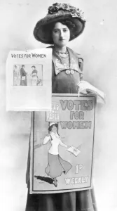 A Suffragette selling Votes for Women posters Print
