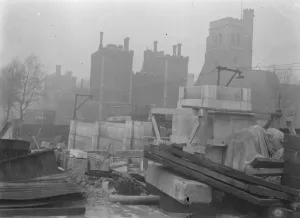 London Cityscape 1930s Prints: Work progresses on Lambeth Bridge. A view of the progress of the work on Lambeth Bridge