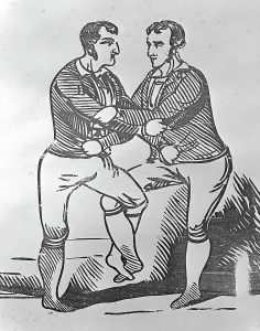 Sports/wrestling/cornish wrestlers wood block print 1820 1830 Sports/wrestling/cornish wrestlers wood block print 1820 1830