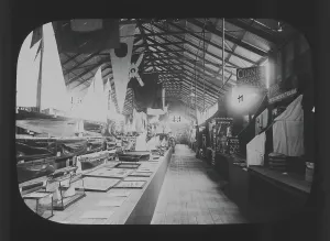 Exhibition hall, Cornwall County Fisheries Exhibition, Truro, Cornwall. July to August 1893 Exhibition hall, Cornwall County Fisheries Exhibition, Truro, Cornwall. July to August 1893