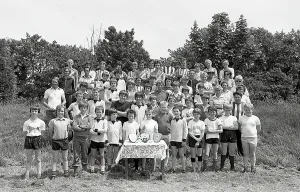 Football teams, Lostwithiel, Cornwall. July 1981 Football teams, Lostwithiel, Cornwall. July 1981