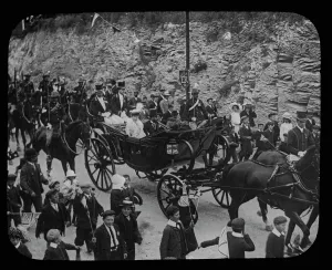 George Prince of Wales and Princess Mary driving down Richmond Hill, Truro, Cornwall George Prince of Wales and Princess Mary driving down Richmond Hill, Truro, Cornwall