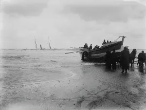 The Hayle lifeboat New Oriental Bank (later renamed E.F. Harrison) with the wreck of the SS Escurial in the background The Hayle lifeboat New Oriental Bank (later renamed E.F. Harrison) with the wreck of the SS Escurial in the background