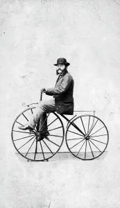 Joseph Tangye (1826-1902) on a velocipede, probably Wolverhampton, West Midlands. Around 1870 Joseph Tangye (1826-1902) on a velocipede, probably Wolverhampton, West Midlands. Around 1870