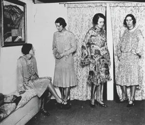 Local girls modelling Crysede silk dresses, St Ives, Cornwall. Around 1927 Local girls modelling Crysede silk dresses, St Ives, Cornwall. Around 1927
