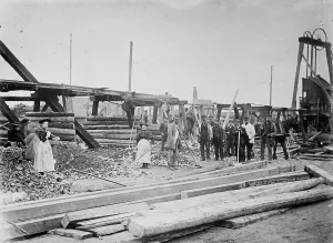 Cornish Mining History Prints: Surface Workers, Dolcoath Mine, Camborne, Cornwall. 1890s