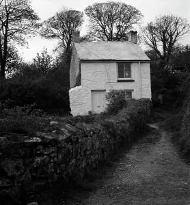 One-up, one-down whitewashed cottage at Todpool, Chacewater, Cornwall. 1973 One-up, one-down whitewashed cottage at Todpool, Chacewater, Cornwall. 1973