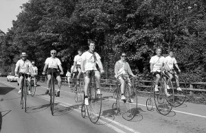 Penny Farthing Cyclists, Fowey, Cornwall. August 1992 Penny Farthing Cyclists, Fowey, Cornwall. August 1992