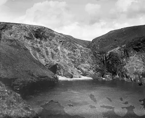 Pentargon waterfall and bay, St Juliot, near Boscastle, Cornwall. 1902 Pentargon waterfall and bay, St Juliot, near Boscastle, Cornwall. 1902