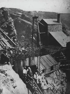 Royal Party descent of inclined shaft, Botallack Mine, St Just in Penwith, Cornwall Royal Party descent of inclined shaft, Botallack Mine, St Just in Penwith, Cornwall