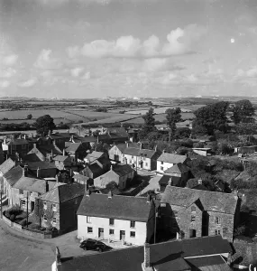 View from church tower, Probus, Cornwall. 1953 View from church tower, Probus, Cornwall. 1953
