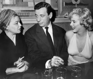 French actors Simone Signoret and her husband Yves Montand Chat with American Star Marilyn Monroe French actors Simone Signoret and her husband Yves Montand Chat with American Star Marilyn Monroe