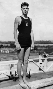 Johnny Weissmuller Standing-up on the Edge of a Swimming-pool Johnny Weissmuller Standing-up on the Edge of a Swimming-pool