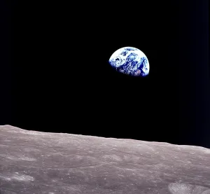 Rising Earth about five degrees above the lunar horizon Rising Earth about five degrees above the lunar horizon