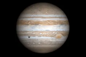 Print of US-Jupiter in true-color, a cylindrical map projected onto a globe