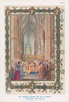 The act of crowning during the ceremony of the Coronation of King George VI in Westminster Abbey, London (colour litho) The act of crowning during the ceremony of the Coronation of King George VI in Westminster Abbey, London (colour litho)