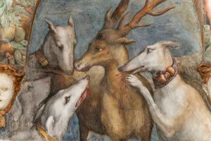 Actaeon, turned into a stag, is eaten by his own dogs, from the Room of Diana and Actaeon, the Northern Wall Actaeon, turned into a stag, is eaten by his own dogs, from the Room of Diana and Actaeon, the Northern Wall