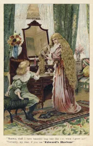 Advertisement for Edward's Harlene hair producer and restorer (colour litho) Advertisement for Edward's Harlene hair producer and restorer (colour litho)