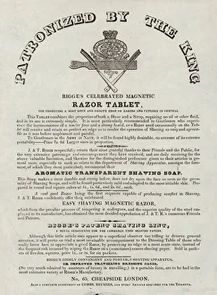 Advertisement for Rigge's celebrated magnetic razor tablet (engraving) Advertisement for Rigge's celebrated magnetic razor tablet (engraving)