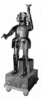 The advertising robot, which rises to its feet, fires a gun to get attention The advertising robot, which rises to its feet, fires a gun to get attention