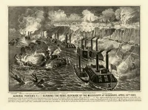 Admiral Porter's fleet running the rebel blockade of the Mississippi at Vicksburg Admiral Porter's fleet running the rebel blockade of the Mississippi at Vicksburg