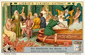 Aegir, king of the sea creatures in Norse mythology, as brewer and host (chromolitho) Aegir, king of the sea creatures in Norse mythology, as brewer and host (chromolitho)