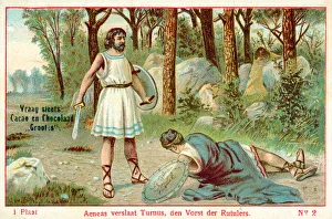 Aeneas kills Turnus, king of the Rutuli (chromolitho) Aeneas kills Turnus, king of the Rutuli (chromolitho)