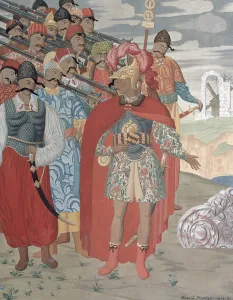 Aeneas and his Soldiers, 1919 (colour engraving) Aeneas and his Soldiers, 1919 (colour engraving)