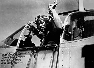 African-American pilot Capt Andrew D. Turner taking off in his Mustang plane, September 1944 (b/w photo) African-American pilot Capt Andrew D. Turner taking off in his Mustang plane, September 1944 (b/w photo)