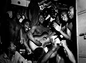 African-American Soldier Celebrating the Japanese Surrender, USS Ticonderoga, 14th August 1945 (b/w photo) African-American Soldier Celebrating the Japanese Surrender, USS Ticonderoga, 14th August 1945 (b/w photo)
