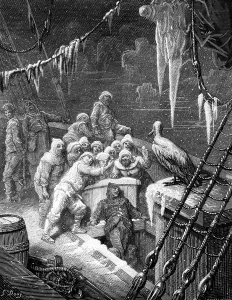 The albatross being fed by the sailors on the the ship marooned in the frozen seas of Antartica The albatross being fed by the sailors on the the ship marooned in the frozen seas of Antartica