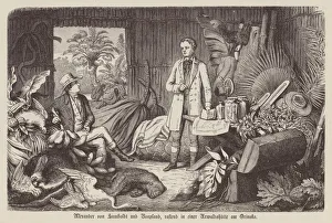 Alexander von Humboldt and Aime Bonpland during their exploration of the Orinoco River, South America, 1800 (engraving) Alexander von Humboldt and Aime Bonpland during their exploration of the Orinoco River, South America, 1800 (engraving)