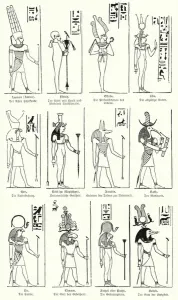 Ancient Egyptian gods and goddesses (engraving) Ancient Egyptian gods and goddesses (engraving)