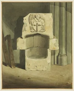 Ancient font taken out of south wall of crypt of St John's Church (w/c on paper) Ancient font taken out of south wall of crypt of St John's Church (w/c on paper)