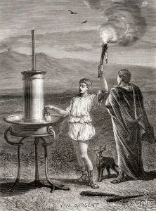 The ancient Greek hydraulic semaphore system being used by Aeneas to send a message The ancient Greek hydraulic semaphore system being used by Aeneas to send a message