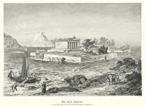 Ancient Greek temple of Athena Apaturia on the island of Sphairia (engraving) Ancient Greek temple of Athena Apaturia on the island of Sphairia (engraving)