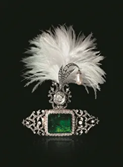 An Antique Emerald, Diamond and Pearl Sarpech, Later Adapted by Cartier, c An Antique Emerald, Diamond and Pearl Sarpech, Later Adapted by Cartier, c