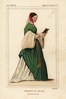 Antoinette de Bourbon, Duchess de Guise 1493-1583. Handcoloured lithograph by Leopold Massard after an almanach Antoinette de Bourbon, Duchess de Guise 1493-1583. Handcoloured lithograph by Leopold Massard after an almanach