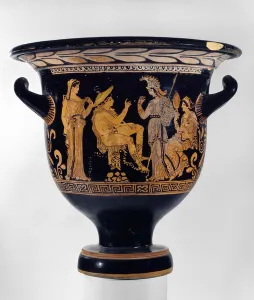 Apulian red-figure bell-crater decorated with a scene of the Judgement of Paris, c Apulian red-figure bell-crater decorated with a scene of the Judgement of Paris, c