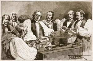Archbishop Benson delivering his judgment at the Lincoln Trial, illustration from The Church of England Archbishop Benson delivering his judgment at the Lincoln Trial, illustration from The Church of England