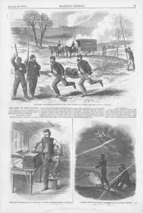 The army telegraph - setting up the wire during an action, Harper's Weekly, v The army telegraph - setting up the wire during an action, Harper's Weekly, v