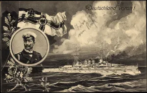 Artist Ak Deutschland voran, Warship, Kaiser Wilhelm II, Patriotics (b/w photo) Artist Ak Deutschland voran, Warship, Kaiser Wilhelm II, Patriotics (b/w photo)