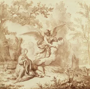 Desert Landscape Prints: Print of Hagar in the Wilderness, a Dutch drawing