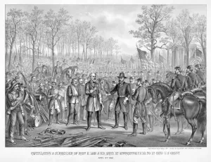 Confederate Army Defeat Prints: Capitulation & Surrender of Robt. E. Lee & His Army at Appomattox Chi. Va. to Lt. Genl