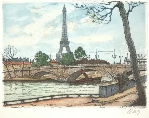 Eiffel Tower Landmark Prints: Seine and Eiffel Tower (etching)