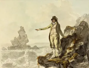 Welsh Coastal Scene Prints: The Guide to the Stackpole Scenery pointing to Stack Rock, Pembrokeshire