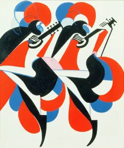 Prints of BON40546 Dancing Musicians by Scheiber, Hugo (1873-1950); Private Collection; Photo © Bonhams, London, UK; Hungarian, out of copyright Music Prints: Fine Art Finder Print: Dancing Musicians by Hugo Scheiber