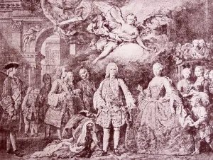 Prints of UIG3520616 Farinelli (1705 - 1782), Carlo Broschi, performs for King Ferdinand VI of Spain; (add.info.: Farinelli (1705 - 1782), Carlo Broschi, performs for King Ferdinand VI of Spain Opera Prints: Print of Carlo Broschi performing for King Ferdinand VI